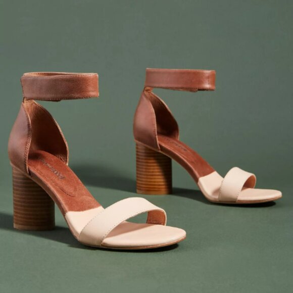 Anthropologie Jeffrey Campbell Neutral Leather Purdy Heels - Picture 1 of 11